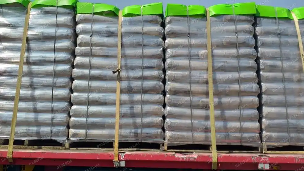 Shrink-wrapped pallets of natural asphalt powder