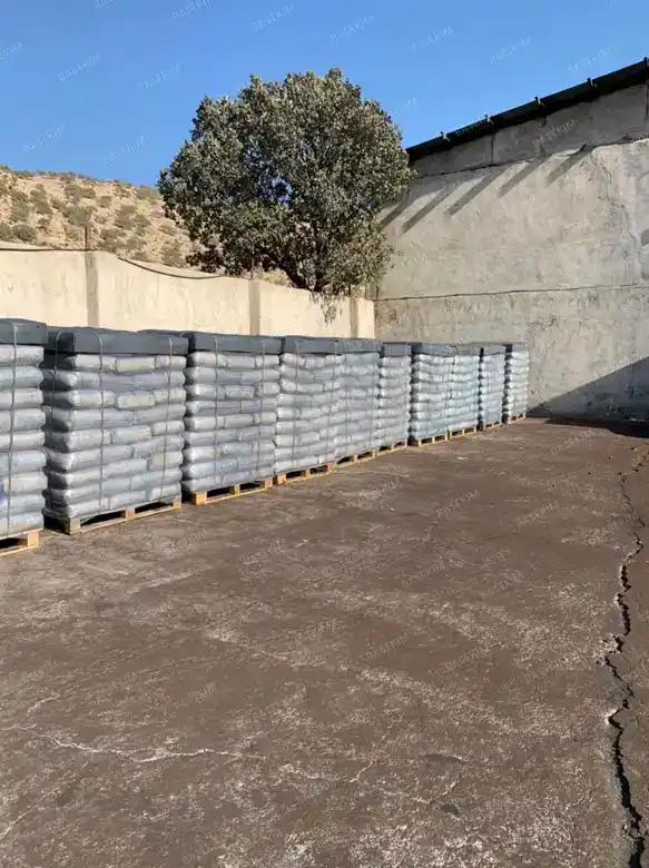 Palletized gilsonite bags wrapped in clear film