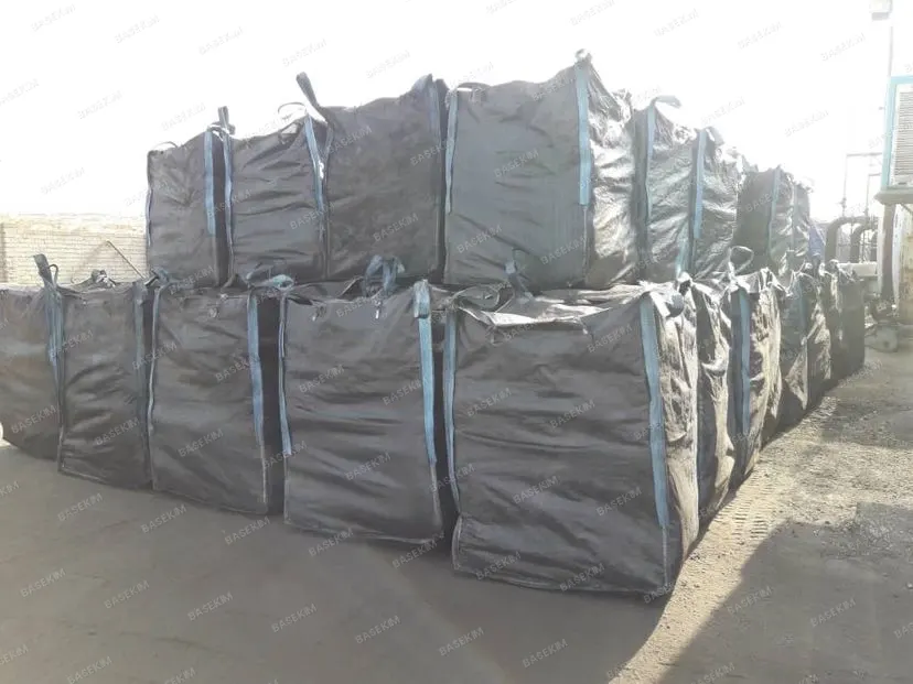 Palletized gilsonite bags wrapped in clear film